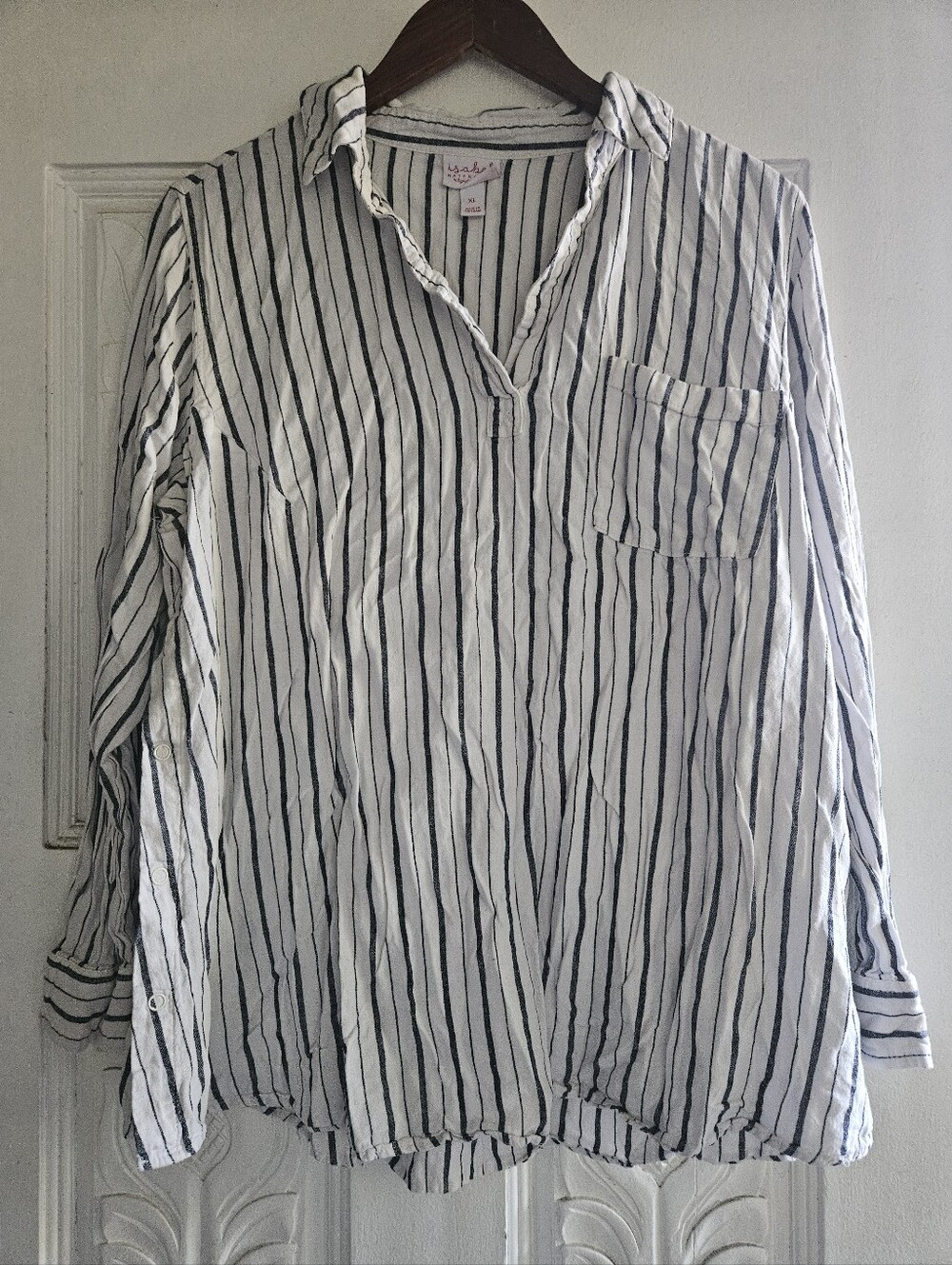 Isabel Maternity by Ingrid & Isabel White Striped Button-Down Shirt XL